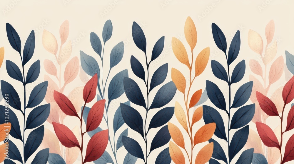 Poster background pattern leaf concept. minimalist botanical pattern with simple leaves and vines
