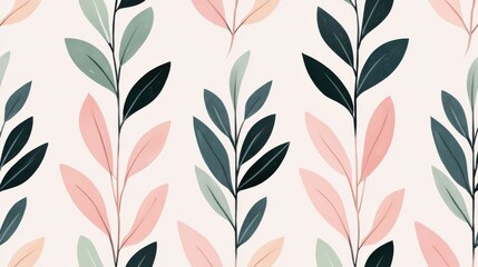 Background pattern leaf concept. Minimalist Hand Drawn Leaves Botanical Pattern in Soft Pastel Colors