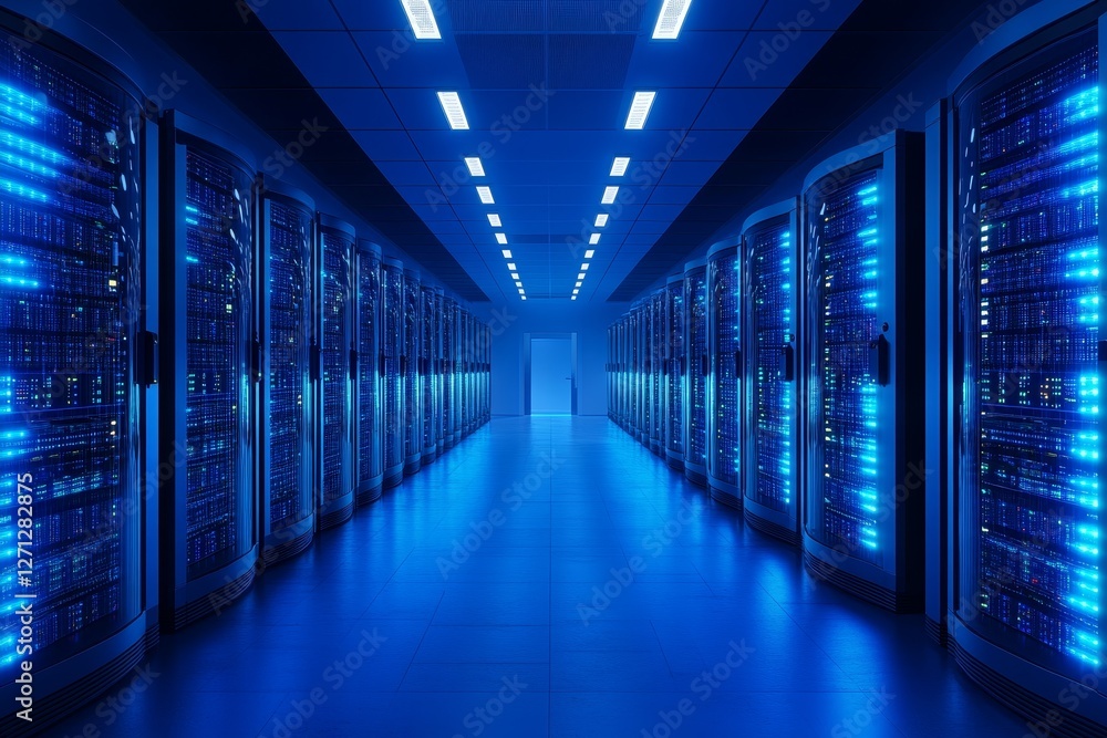 Aufkleber high-tech server room filled with rows of illuminated racks operating efficiently at night