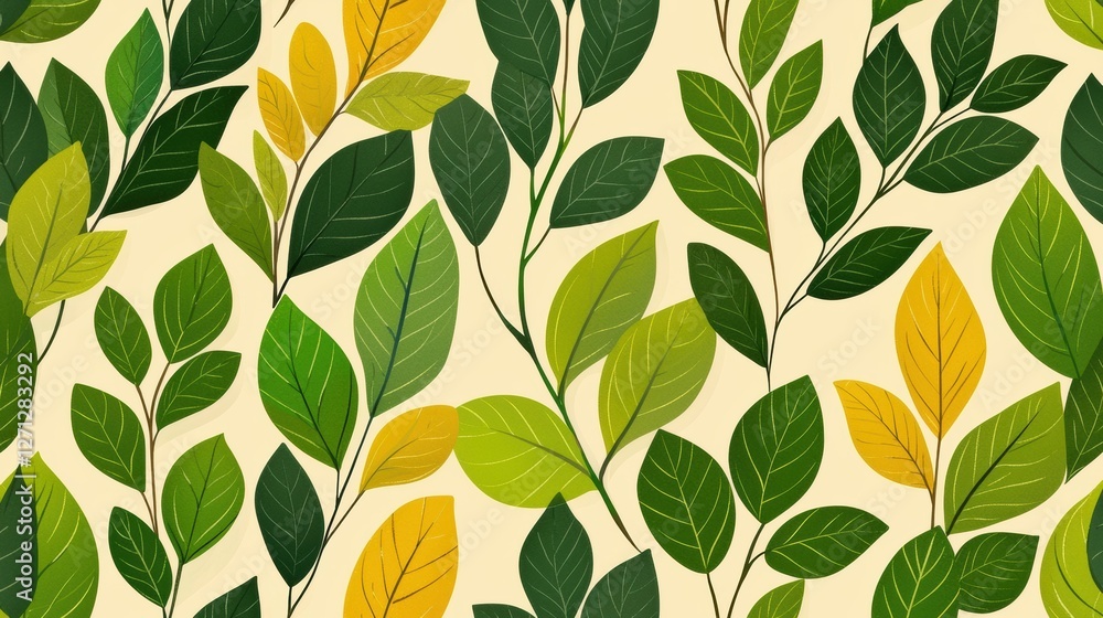 Poster background pattern leaf concept. vibrant and playful green leaf pattern with fresh and lush foliage 