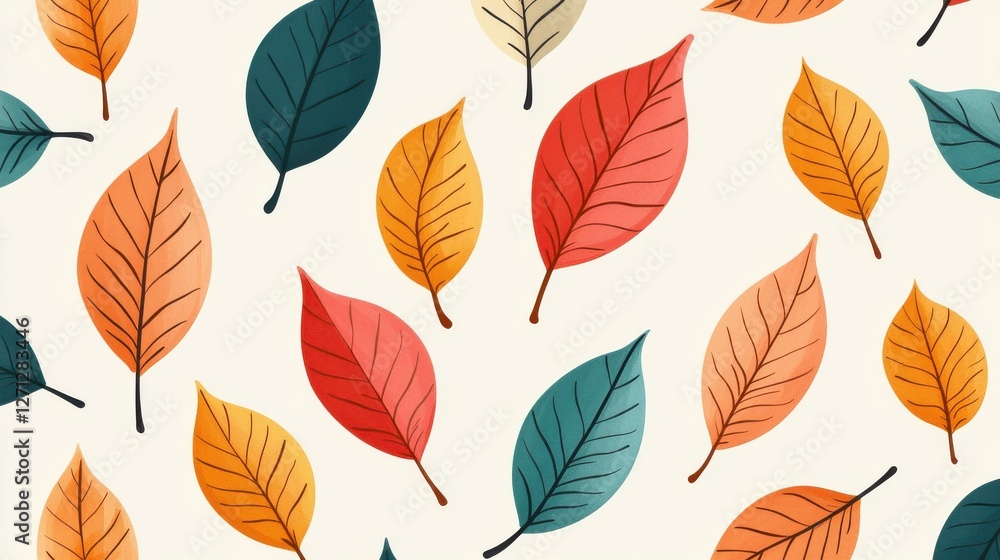 Poster background pattern leaf concept. vibrant autumn leaf pattern in colorful organic botanical design