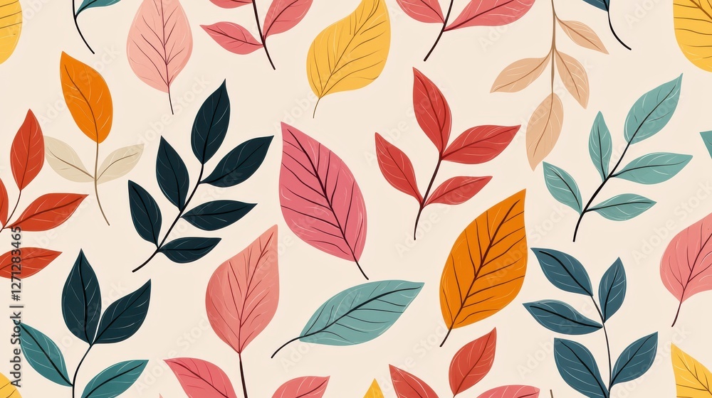 Poster background pattern leaf concept. vibrant autumn leaf pattern with colorful botanical foliage design