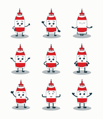 Cartoon Sauce Bottle Mascot Character Pose Set.
