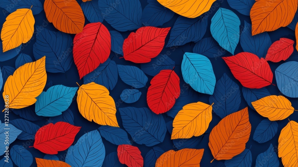 Poster background pattern leaf concept. vibrant autumn leaf pattern with colorful falling foliage