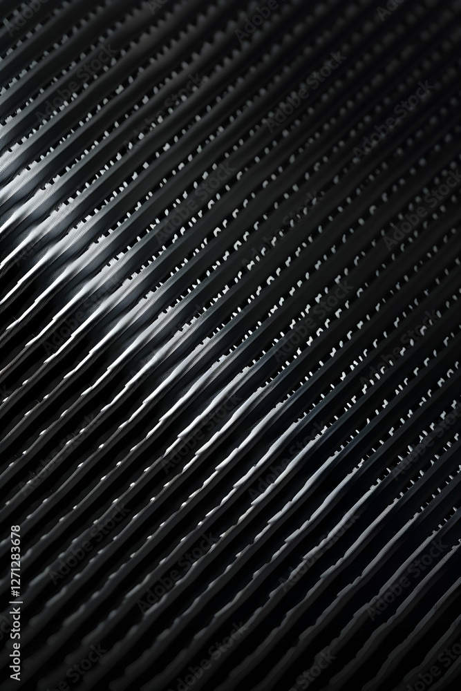 Poster close-up view of textured black surface with parallel grooves creating a dynamic pattern
