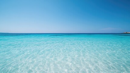 Obraz premium A clear sea horizon, the bright blue waters merging with the sky in a serene and calm view.