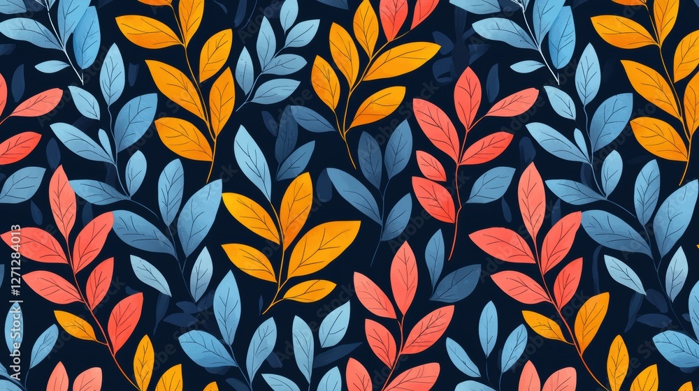 Poster background pattern leaf concept. vibrant autumnal leaf pattern with colorful falling foliage for sea
