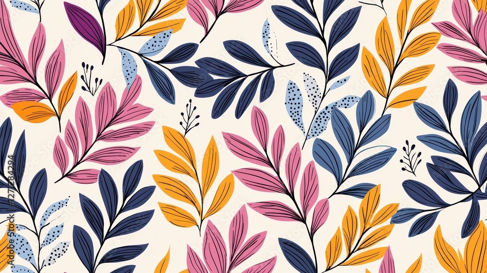 Poster background pattern leaf concept. vibrant hand drawn spring foliage seamless pattern for and design