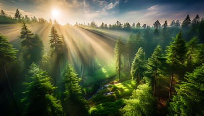 sun rays in the forest