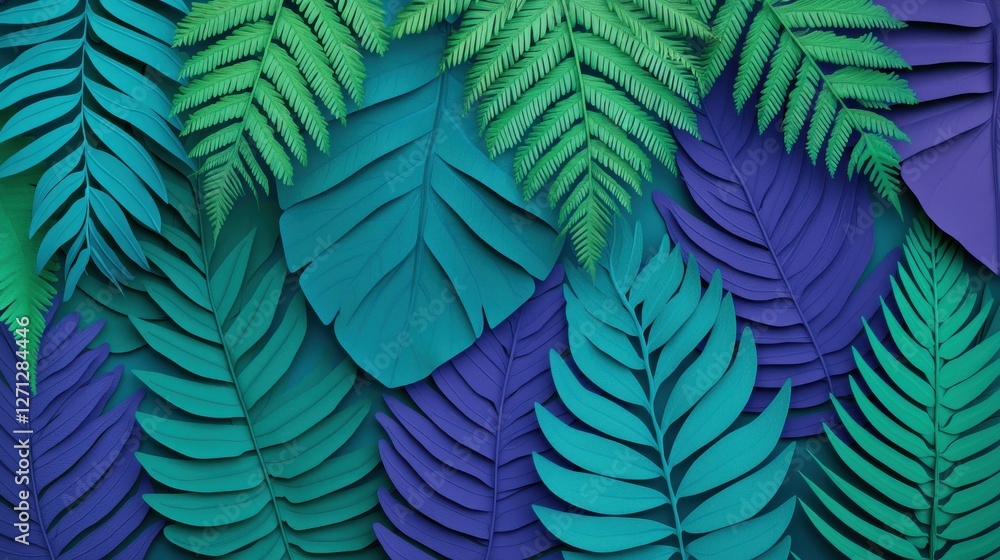 Aufkleber background pattern leaf concept. vibrant jungle leaf explosion overlapping ferns and lush botanical 
