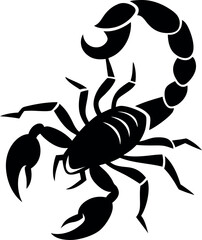 Minimalistic Black Silhouette Vector Illustration of a Scorpion with Raised Tail, Desert Creature, Dangerous Animal, Fearsome Insect, Venomous Wildlife, Sharp Stinger, and Powerful Nature Art.