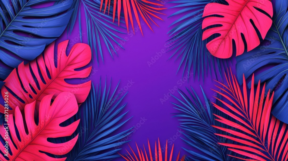 Poster background pattern leaf concept. vibrant tropical leaf explosion with overlapping banana and palm le