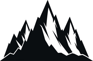 Minimalistic Black Silhouette Vector Illustration of Rocky Mountain Peaks, Majestic Landscape, Rugged Terrain, Natural High Altitude, Scenic Views, Outdoor Adventure, and Dramatic Mountain Range Art.