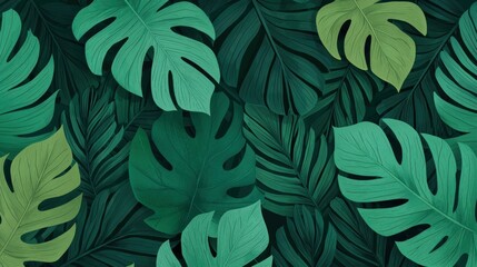 Background pattern leaf concept. Vibrant Tropical Monstera Leaves Watercolor Inspired Abstract Artwork