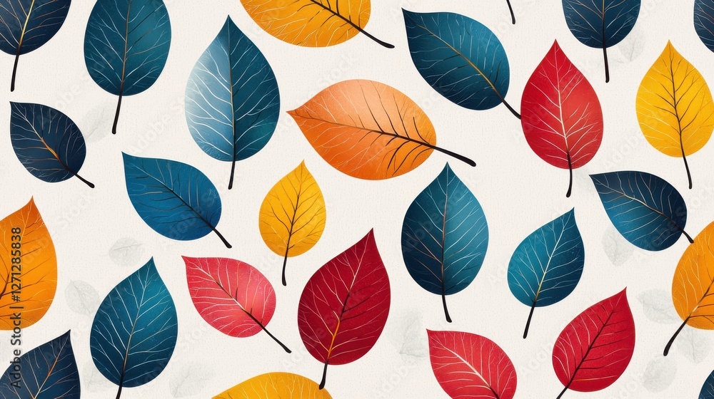 Poster background pattern leaf concept. whimsical autumn leaf pattern with colorful falling leaves