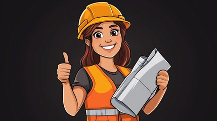 Smiling Construction Worker Holding Blueprints