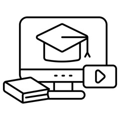 A colored design icon of online education