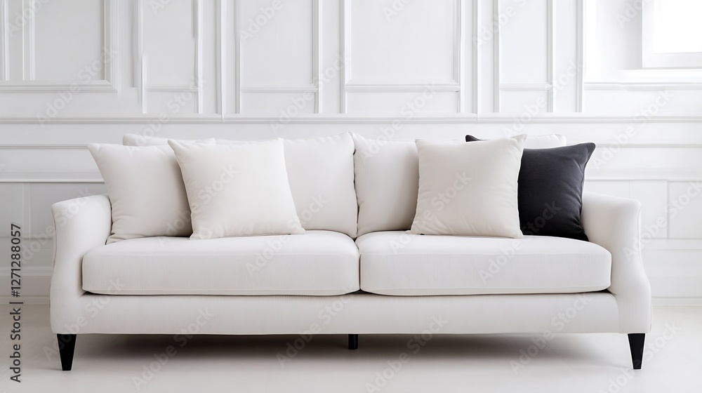 Poster modern and stylish white couch with pillows in a bright and minimalistic indoor space : generative a