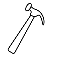 Cute cartoon hand drawn vector house hammer coloring page.