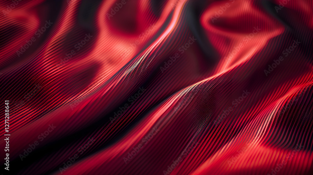 Poster close-up of flowing red fabric with intricate texture and soft waves, showcasing elegance