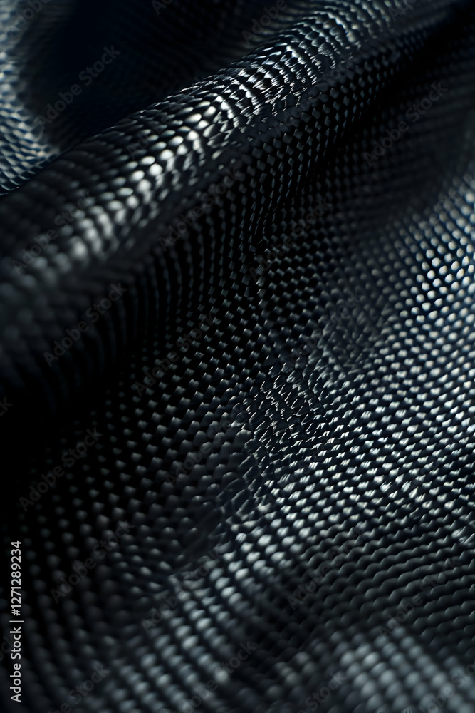 Poster close-up of textured black fabric showcasing intricate weave patterns and light reflections