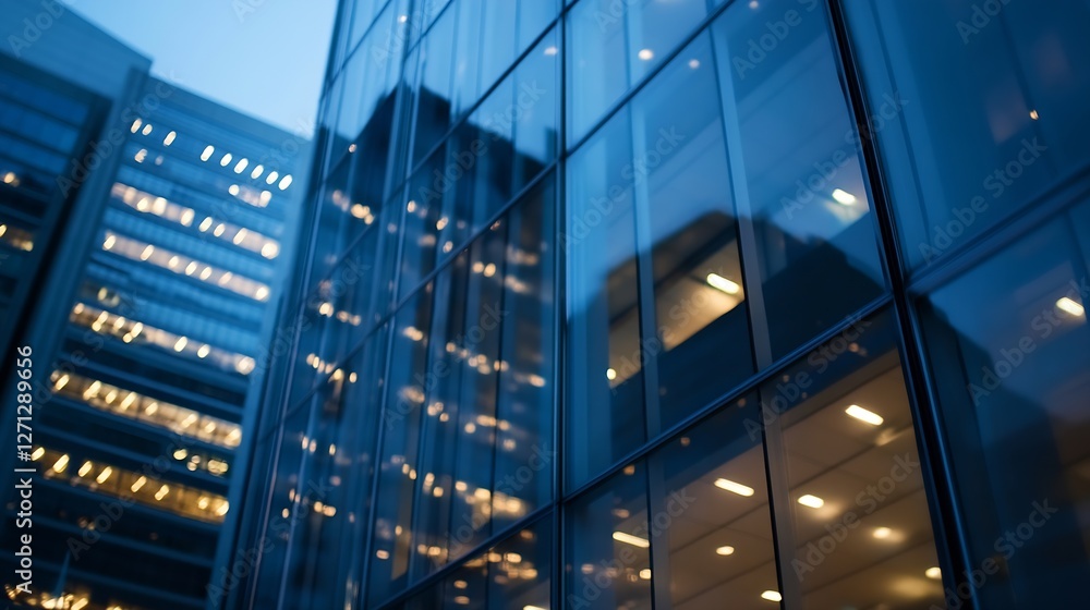 Aufkleber Highrise building reflecting light with modern architecture captured in a vibrant urban setting : Generative AI