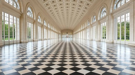 Long White Hallway With Black And White Checkered Floor