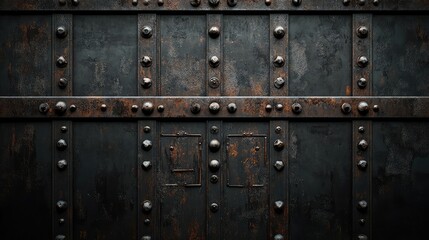 Fototapeta premium Dark iron background with faded patina and deep oxidation spots, adding an old and worn industrial touch.