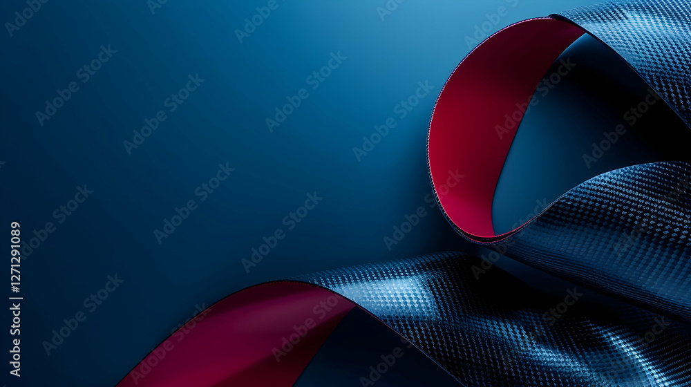 Poster smooth, flowing ribbon in blue and red tones, creating a dynamic visual effect against a dark backgr