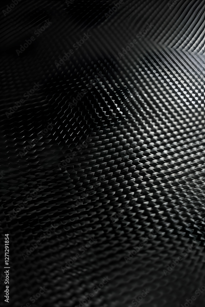 Poster close-up of textured black surface showcasing intricate patterns and reflections