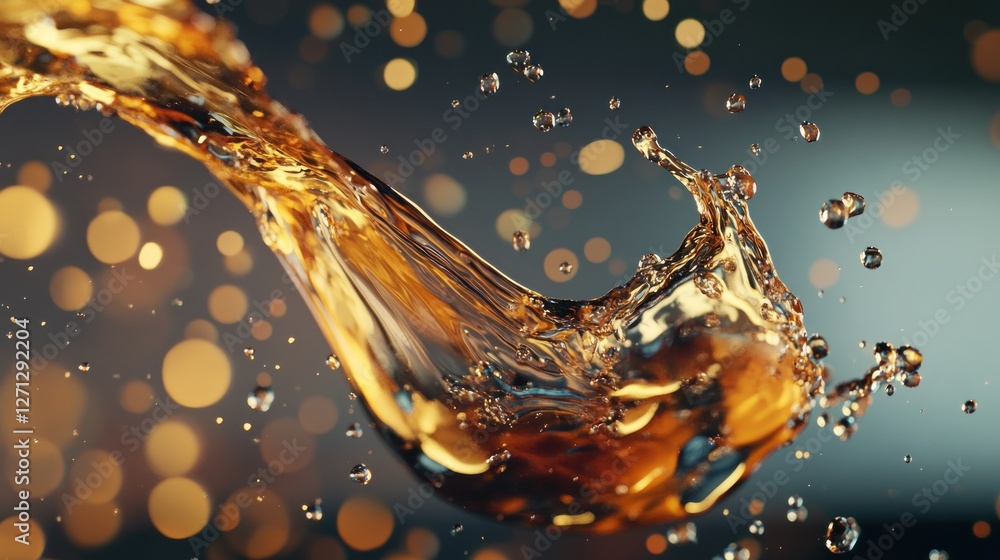 Poster golden cascade, fluid movement in honeyed tones, creating a splash of light