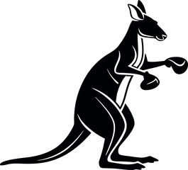 Black Silhouette Vector Illustration of a Kangaroo in Boxing Stance, Wild Animal, Australian Wildlife, Powerful Pose, Animal Boxing, Strength, and Nature's Warrior Art.