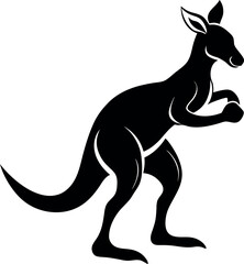 Black Silhouette Vector Illustration of a Kangaroo in Boxing Stance, Wild Animal, Australian Wildlife, Powerful Pose, Animal Boxing, Strength, and Nature's Warrior Art.