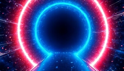 A digital illustration of two glowing neon circles against a black background.