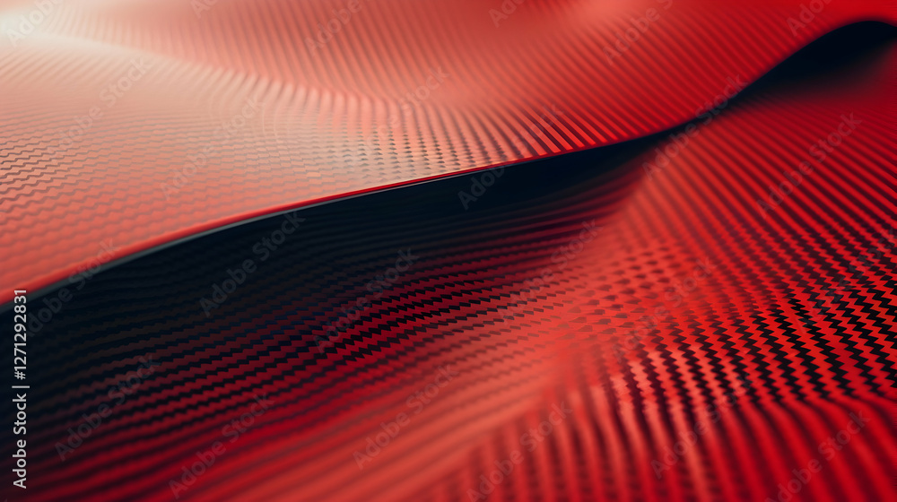 Poster Close-up of flowing red textured fabric creating dynamic waves with subtle shadows