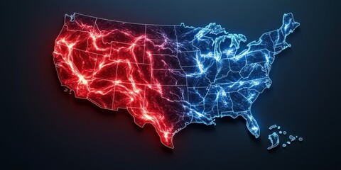 Digital Map of North America with USA in Red and Canada in Blue – Minimalist Design