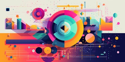 Obraz premium Vibrant Abstract Geometric Composition Featuring Bold Colors, Shapes, and Patterns in a Modern Design