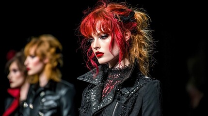 Naklejka premium Redhead Fashion Model in Black Leather Jacket