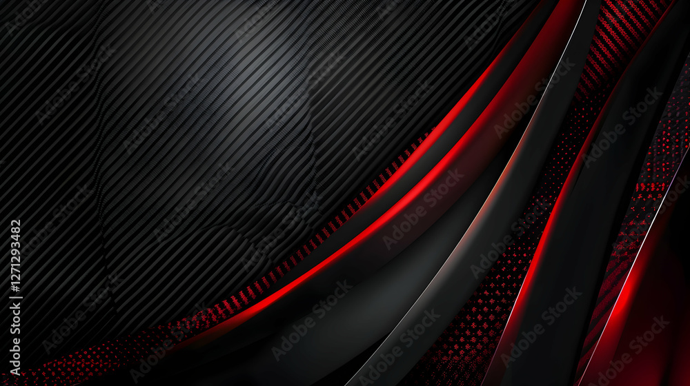 Poster abstract design featuring dynamic red and black curves with a textured background
