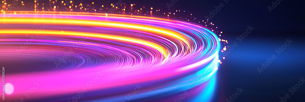 Poster a close-up view of swirling neon streams forming organic shapes, each colorful swirl adding