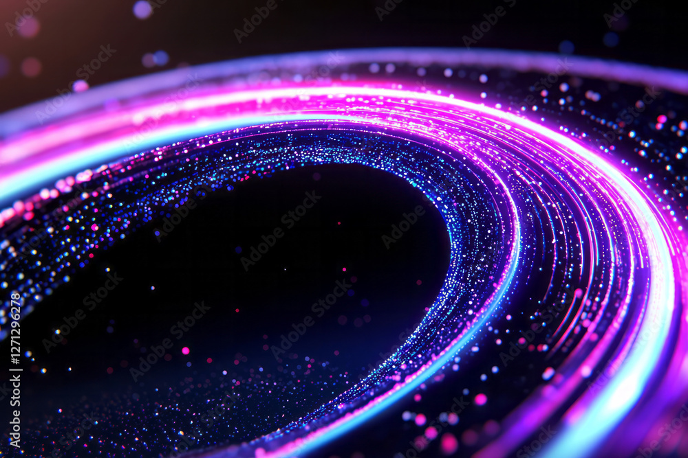 Aufkleber a bold digital sequence where glowing blue arcs intersect with red pulses, the entire scene framed