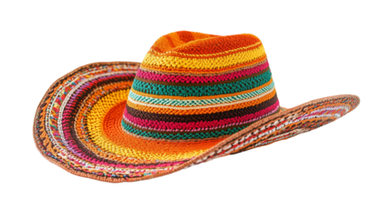 Traditional Mexican Hat with Vibrant Embroidery, Isolated on transparent background 