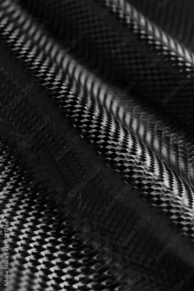 Poster close-up of intricate black and white fabric texture with dynamic patterns and shadows