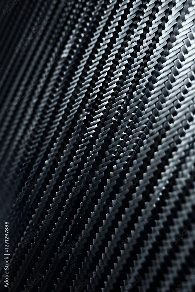Poster close-up view of textured carbon fiber material showcasing intricate patterns and depth