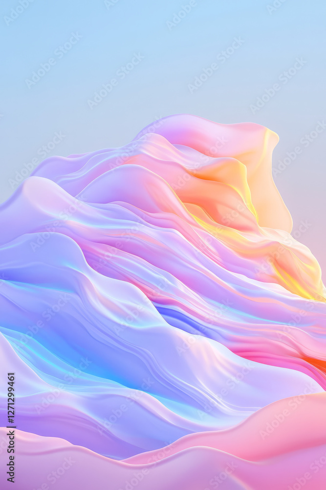 Poster a fluid terrain of rippling waveforms that gracefully transition between bright magenta and cool