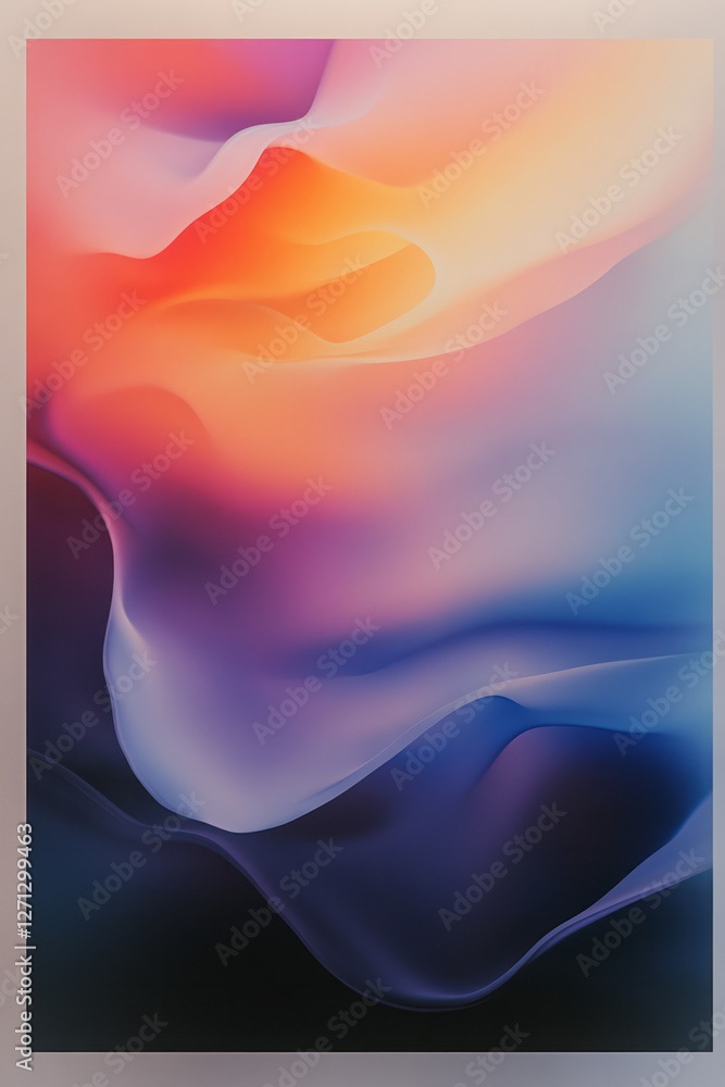 Poster a fluid terrain of rippling waveforms that gracefully transition between bright magenta and cool