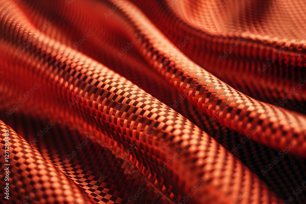 Poster Close-up of vibrant red fabric with intricate texture and pattern, showcasing smooth draping