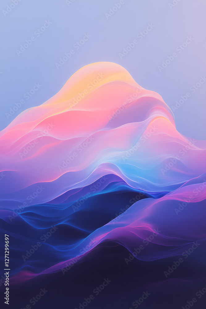 Poster a cinematic, low-angle approach emphasizing the depth of the flowing waves, highlighted by soft