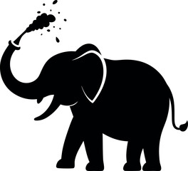 Elephant Spraying Water, Black Silhouette Minimalistic Vector Illustration, Majestic Animal, Water Spray, Elephant Design, Wildlife Art, Nature, Animal Illustration, Water Splash, Vector Art.