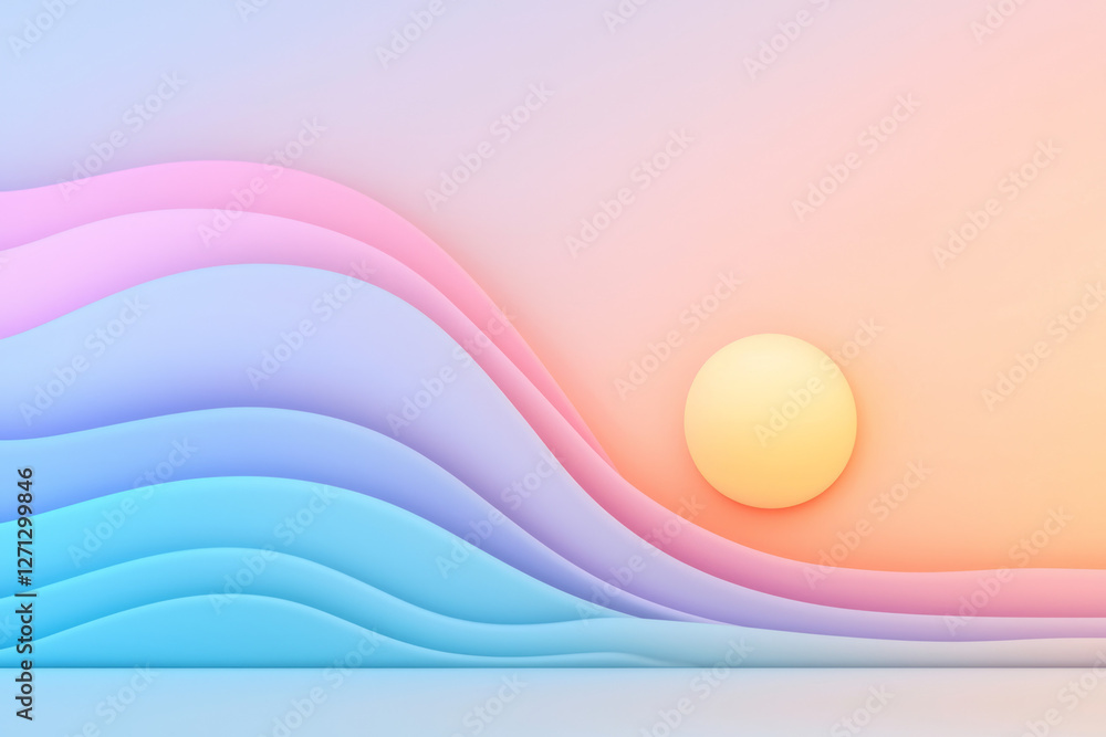 Poster a minimalist design where the horizon line is barely visible, the main focus on rolling neon waves